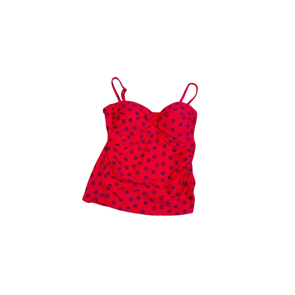 Collections by Catalina Pink Polka Dot Ruched Tankini Top Swimwear Womens Medium